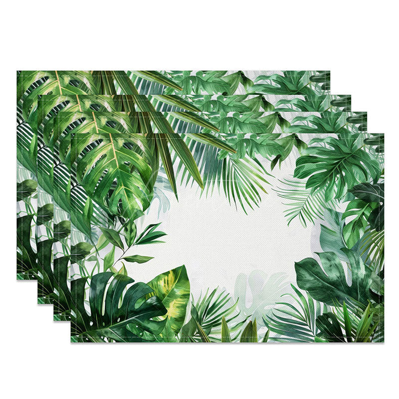 Aperturee - Aperturee Tropical Monstera Leaf Placemats Set of 4 with Tribal Pattern for Modern Boho Summer Table Decor