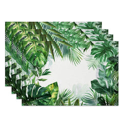 Aperturee - Aperturee Tropical Monstera Leaf Placemats Set of 4 with Tribal Pattern for Modern Boho Summer Table Decor
