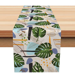 Aperturee - Aperturee Tropical Monstera Leaf Table Runner for Summer Party Green Botanical Print for Holiday and Dining Table Decor