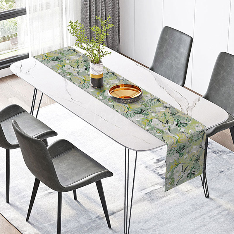 Aperturee - Aperturee Tropical Monstera Leaf Table Runner with Green Abstract Design for Summer Party and Modern Kitchen Decor