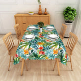 Aperturee - Aperturee Tropical Monstera Leaves Rectangle Tablecloth Green Jungle and Orange Hibiscus Pattern for Exotic Home Decor