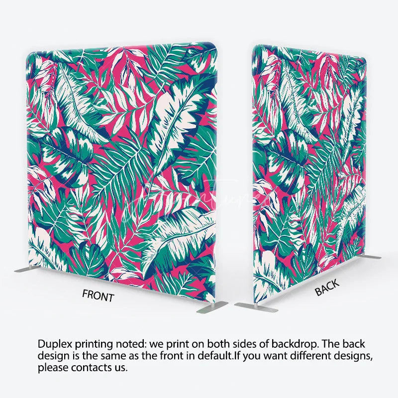 Aperturee - Aperturee Tropical Palm Leaves Tension Fabric Backdrop Pink and Teal Monstera Foliage Pattern Background Summer Party Decor