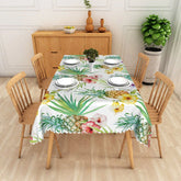 Aperturee - Aperturee Tropical Pineapple Hibiscus Floral Pattern Rectangle Tablecloth Summer Luau Decor Washable Kitchen Table Cover