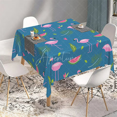 Aperturee - Aperturee Tropical Pink Flamingo and Watermelon Rectangle Tablecloth Summer Luau Party Table Cover for Kids Birthday