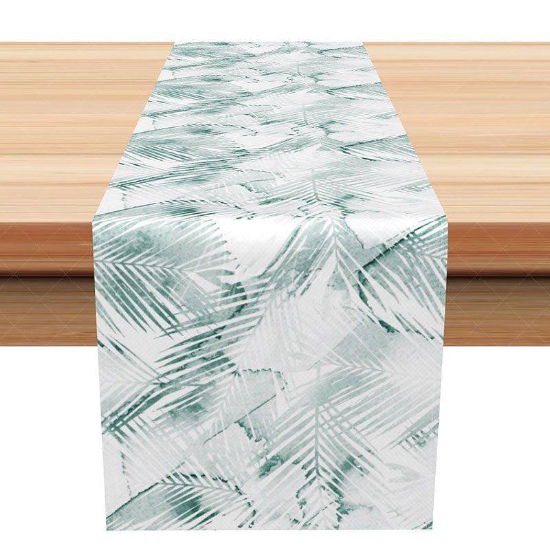 Aperturee - Aperturee Tropical Plants and Palm Leaves Table Runner Green Jungle Vibe for Summer Safari or a Hawaiian Party Decor