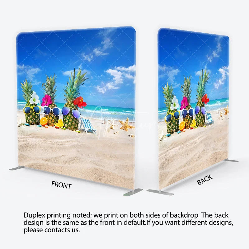 Aperturee - Aperturee Tropical Summer Beach Party Pineapples with Sunglasses Square Double-Sided Backdrop Ocean Vacation Decor