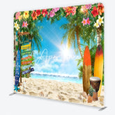 Aperturee - Aperturee Tropical Summer Beach Surfboard Square Double-Sided Backdrop Vibrant Floral Party Decor
