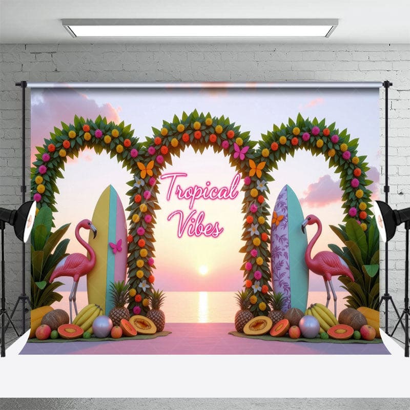 Aperturee - Aperturee Tropical Vibes Fruits Arch Flamingo Summer Backdrop