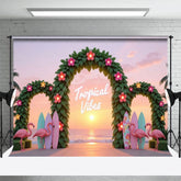 Aperturee - Aperturee Tropical Vibes Sunset Floral Hawaii Beach Backdrop