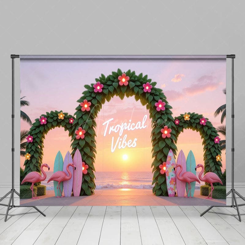 Aperturee - Aperturee Tropical Vibes Sunset Floral Hawaii Beach Backdrop