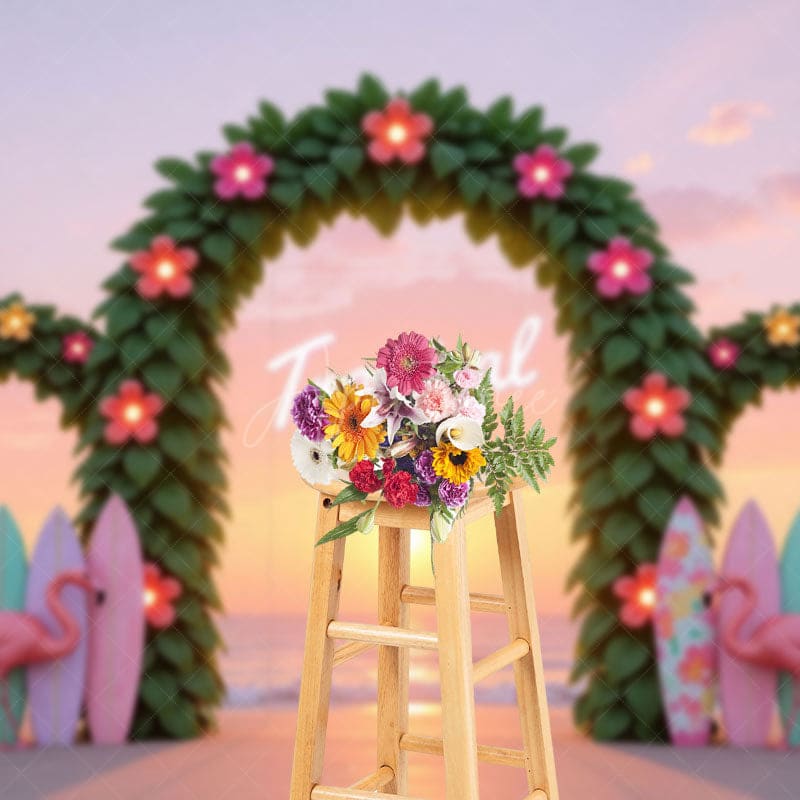 Aperturee - Aperturee Tropical Vibes Sunset Floral Hawaii Beach Backdrop