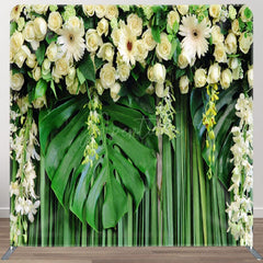 Aperturee - Aperturee Tropical White Floral Green Monstera Summer Backdrop