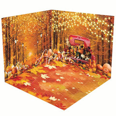 Aperturee - Aperturee Truck Pumpkins Maple Forest Autumn Room Set Backdrop