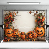 Aperturee - Aperturee Trunk Pumpkin Floral Branch Halloween Photo Backdrop