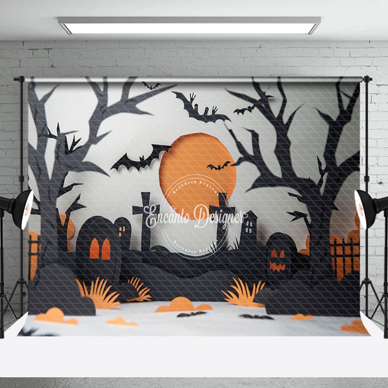 Aperturee - Aperturee Trunks Bats Orange Moon Cemetery Halloween Backdrop