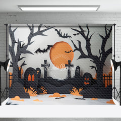 Aperturee - Aperturee Trunks Bats Orange Moon Cemetery Halloween Backdrop