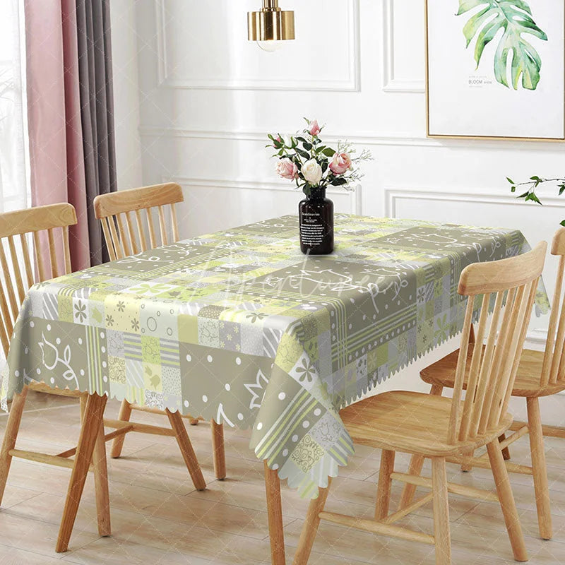 Aperturee - Aperturee Tulip Patchwork Rectangle Tablecloth Spring Floral Pattern Dining Table Cover Decor