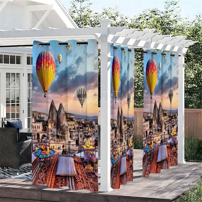 Aperturee - Aperturee Turkey City View Waterproof Printed Outdoor Curtains