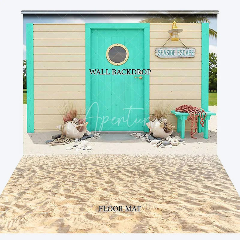 Aperturee - Aperturee Turquoise Beach Hut Seaside Escape Combo Set Backdrop Summer Party Photography Decor