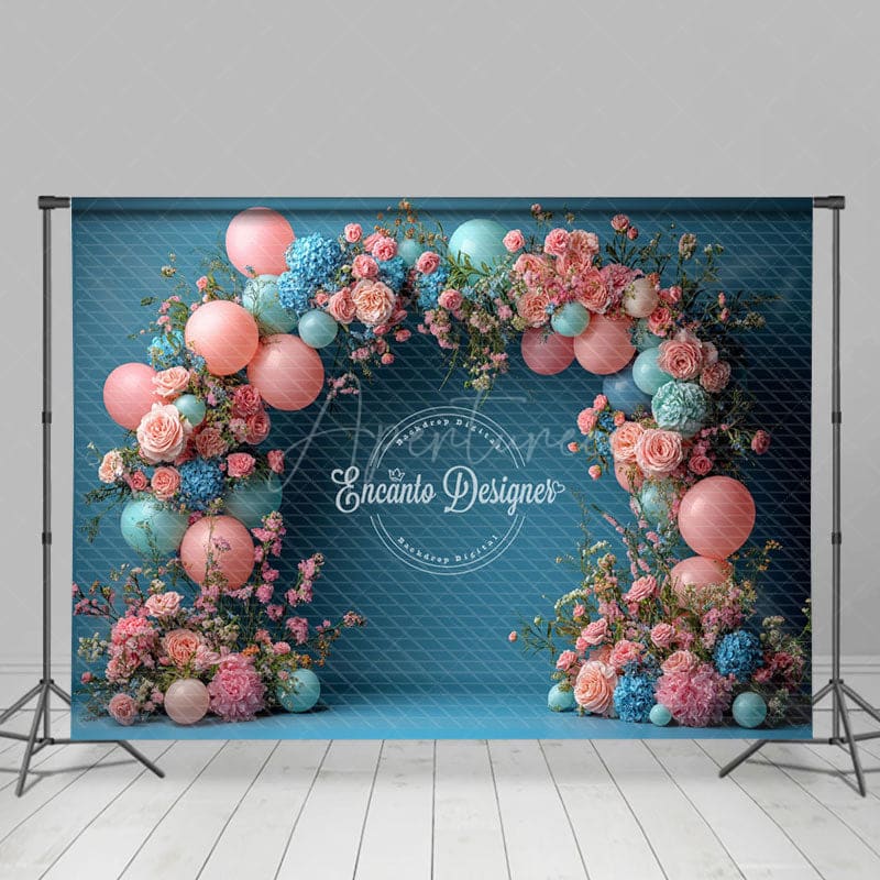 Aperturee - Aperturee Turquoise Blue Floral Balloon Arch Wedding Backdrop
