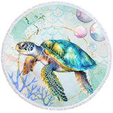 Aperturee - Aperturee Turtle Coral Summer Holiday Vibe Round Beach Towel