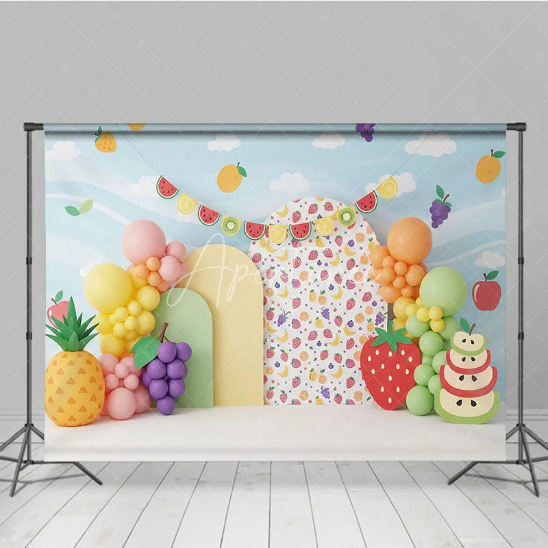 Aperturee - Aperturee Tutti Frutti Backdrop Colorful Fruit Theme with Watermelon and Pineapple Kids Birthday Party Banner