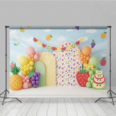 Aperturee - Aperturee Tutti Frutti Backdrop Colorful Fruit Theme with Watermelon and Pineapple Kids Birthday Party Banner