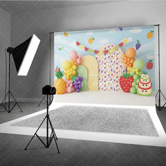 Aperturee - Aperturee Tutti Frutti Backdrop Colorful Fruit Theme with Watermelon and Pineapple Kids Birthday Party Banner