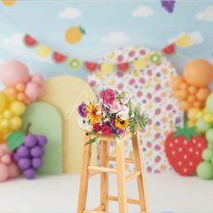 Aperturee - Aperturee Tutti Frutti Backdrop Colorful Fruit Theme with Watermelon and Pineapple Kids Birthday Party Banner