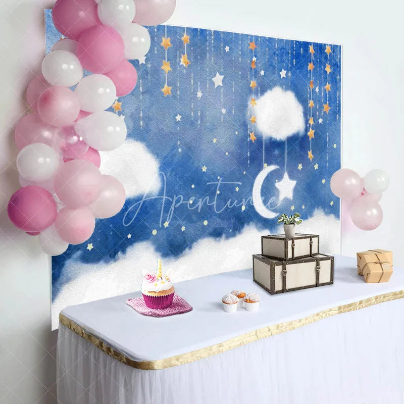 Aperturee - Aperturee Twinkle Blue Sweet Sky Night Baby Shower Backdrop