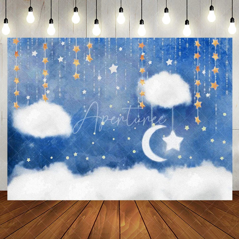 Aperturee - Aperturee Twinkle Blue Sweet Sky Night Baby Shower Backdrop