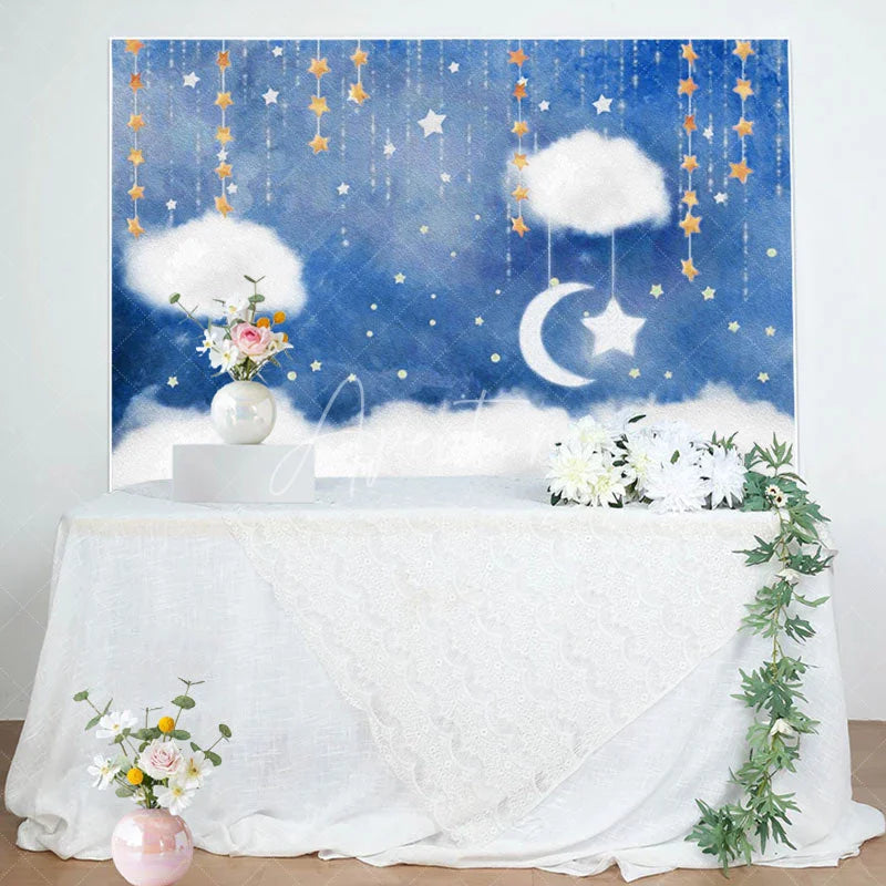 Aperturee - Aperturee Twinkle Blue Sweet Sky Night Baby Shower Backdrop