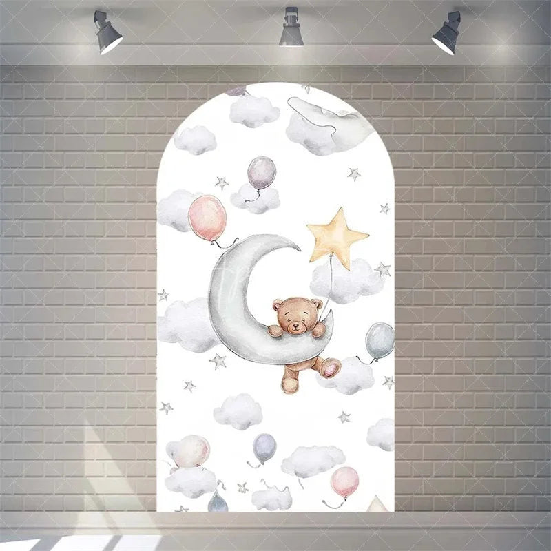 Aperturee - Aperturee Twinkle Little Star Teddy Bear Arch Backdrop We Can Bearly Wait for Baby Shower Moon and Clouds Party Decor