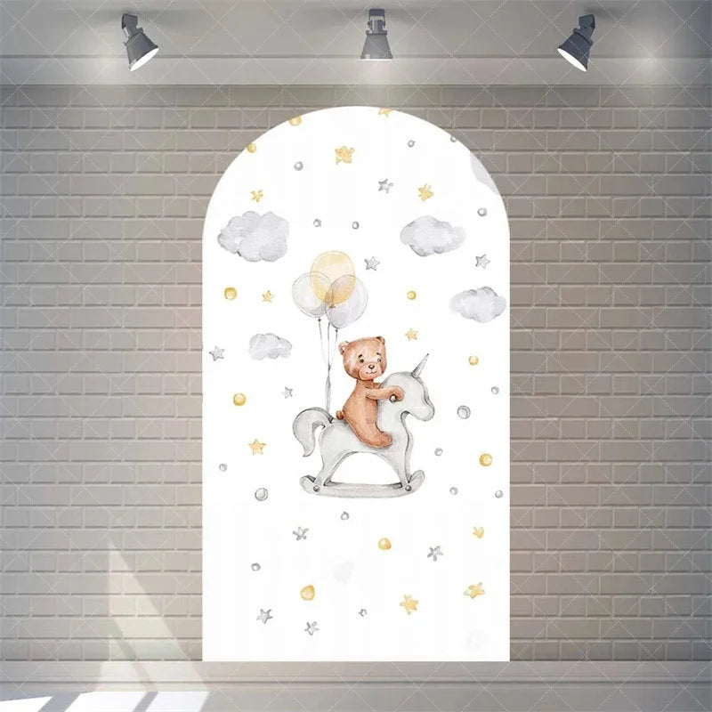 Aperturee - Aperturee Twinkle Little Star Teddy Bear Arch Backdrop We Can Bearly Wait for Baby Shower Moon and Clouds Party Decor