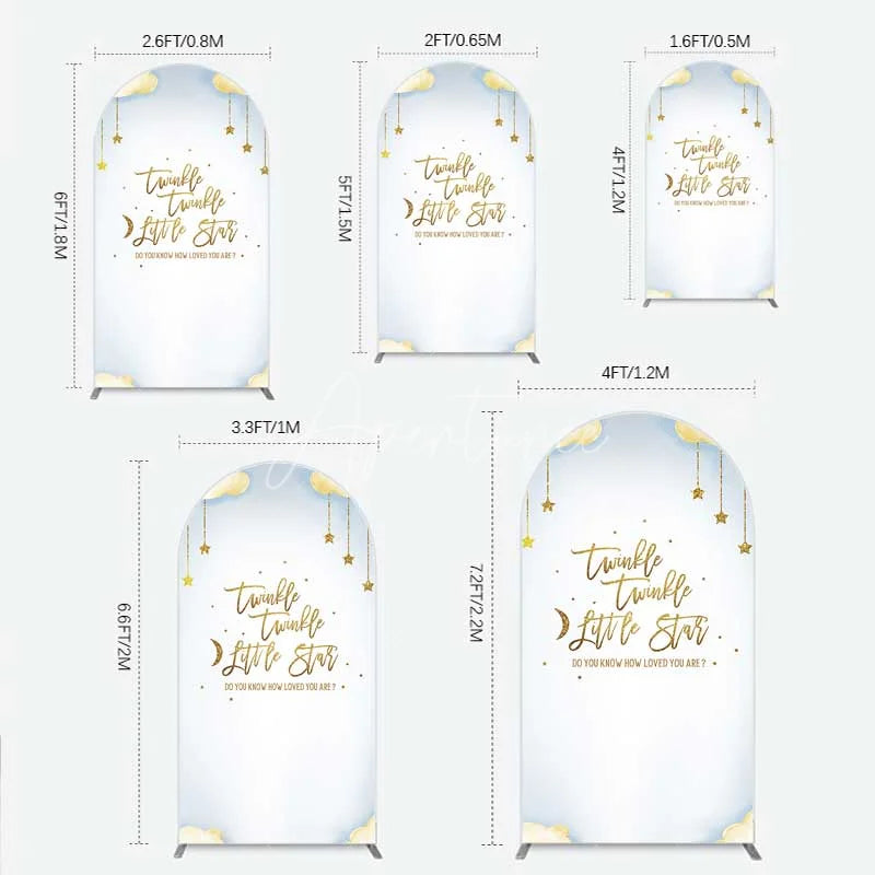 Aperturee - Aperturee Twinkle Twinkle Little Star Arch Backdrop Gold Moon and Clouds Baby Shower Decoration