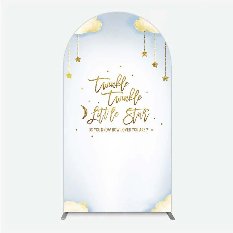 Aperturee - Aperturee Twinkle Twinkle Little Star Arch Backdrop Gold Moon and Clouds Baby Shower Decoration