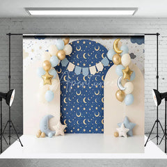 Aperturee - Aperturee Twinkle Twinkle Little Star Arch Backdrop Navy Blue and Gold Moon Night Sky Background for Boys Birthday