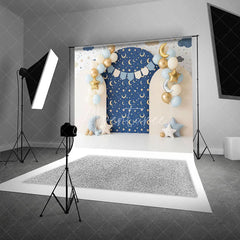 Aperturee - Aperturee Twinkle Twinkle Little Star Arch Backdrop Navy Blue and Gold Moon Night Sky Background for Boys Birthday