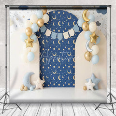Aperturee - Aperturee Twinkle Twinkle Little Star Arch Backdrop Navy Blue and Gold Moon Night Sky Background for Boys Birthday