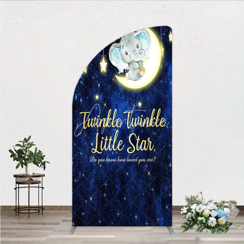 Aperturee - Aperturee Twinkle Twinkle Little Star Elephant Half Moon Arch Backdrop Moon and Stars Baby Shower Party Cover