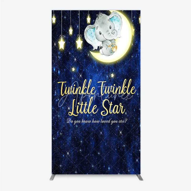 Aperturee - Aperturee Twinkle Twinkle Little Star Elephant Rectangle Backdrop Moon and Stars Baby Shower Party Cover