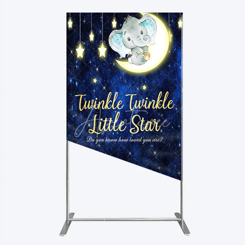 Aperturee - Aperturee Twinkle Twinkle Little Star Elephant Rectangle Backdrop Moon and Stars Baby Shower Party Cover