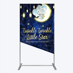Aperturee - Aperturee Twinkle Twinkle Little Star Elephant Rectangle Backdrop Moon and Stars Baby Shower Party Cover