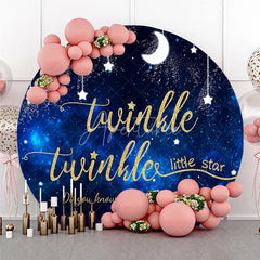 Aperturee - Aperturee Twinkle Twinkle Little Star Galaxy Round Backdrop Navy Blue Night Sky Moon and Stars Party Cover