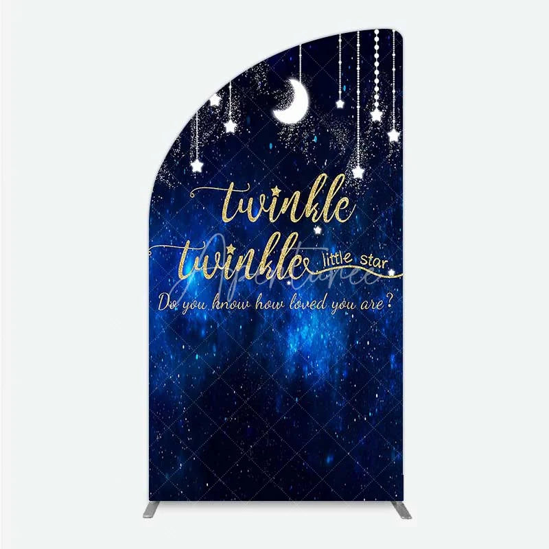 Aperturee - Aperturee Twinkle Twinkle Little Star Half Moon Arch Backdrop Blue Galaxy Moon and Stars Baby Shower Decoration