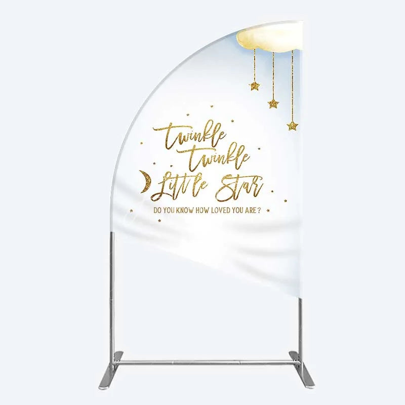 Aperturee - Aperturee Twinkle Twinkle Little Star Half Moon Arch Backdrop Gold Moon and Clouds Baby Shower Decoration