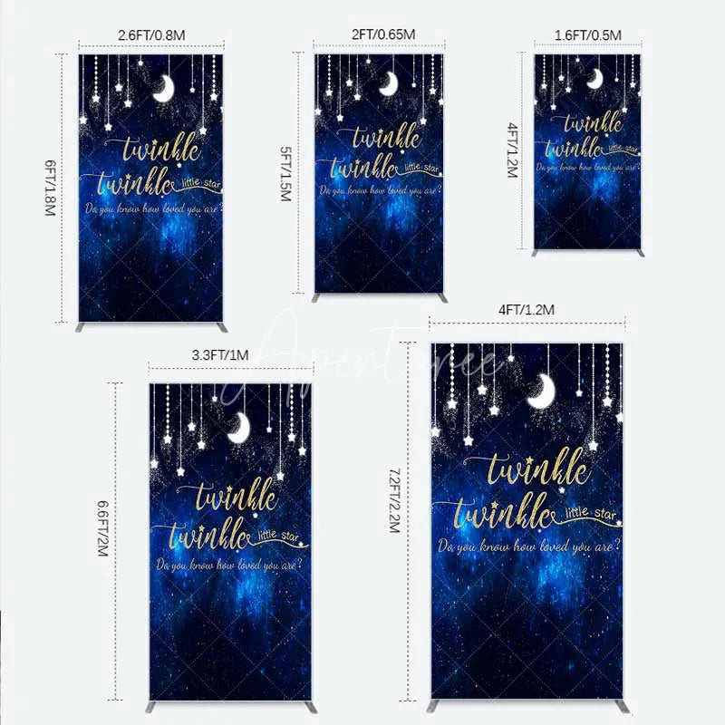 Aperturee - Aperturee Twinkle Twinkle Little Star Rectangle Backdrop Blue Galaxy Moon and Stars Baby Shower Decoration