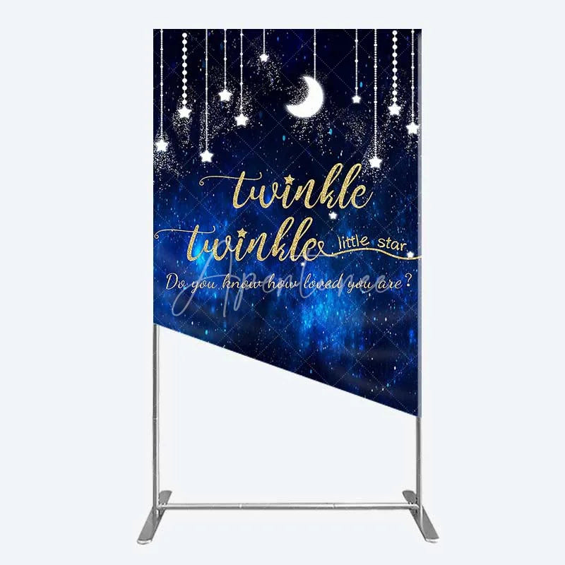 Aperturee - Aperturee Twinkle Twinkle Little Star Rectangle Backdrop Blue Galaxy Moon and Stars Baby Shower Decoration