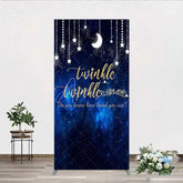 Aperturee - Aperturee Twinkle Twinkle Little Star Rectangle Backdrop Blue Galaxy Moon and Stars Baby Shower Decoration