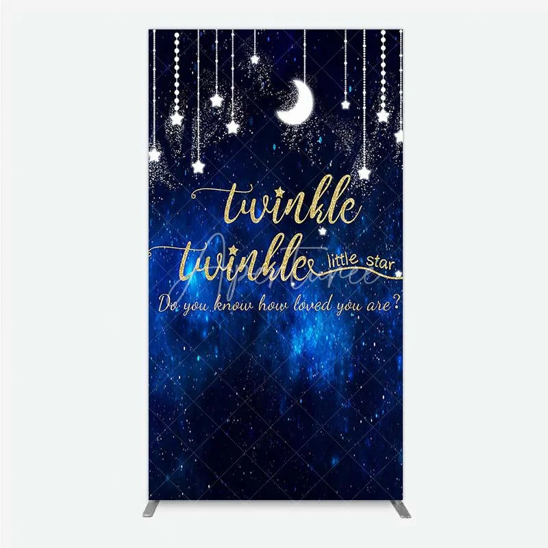 Aperturee - Aperturee Twinkle Twinkle Little Star Rectangle Backdrop Blue Galaxy Moon and Stars Baby Shower Decoration